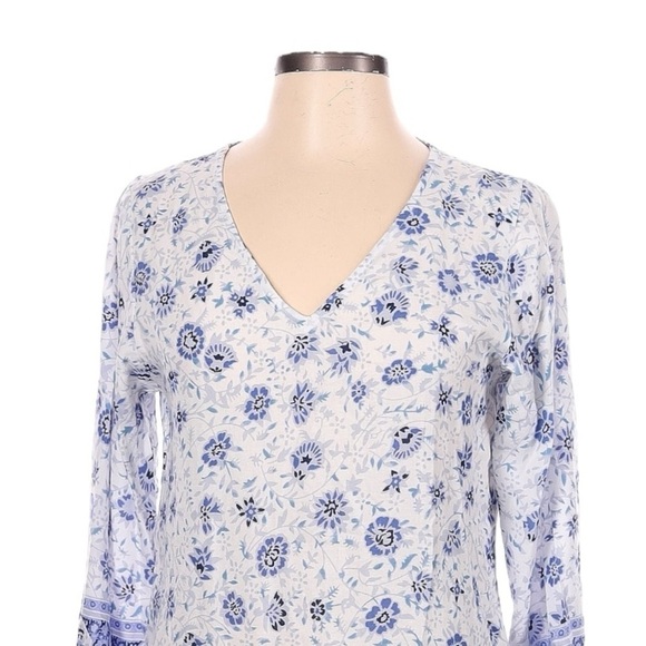 Devi Blue White Floral Print Rayon Tunic Dress Size L Boho Resort Beach NWT - Picture 3 of 9